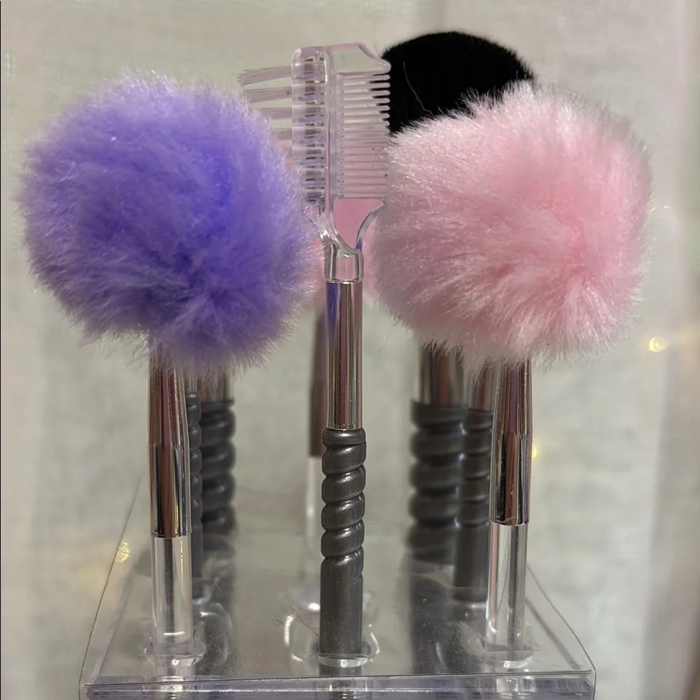 Makeup Brush Set with Pink and Purple Fluffy Heads